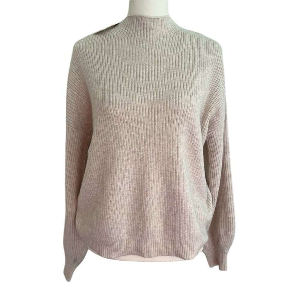 NEW Pink Rose Mock Neck Sweater Cream/Oatmeal Size Large